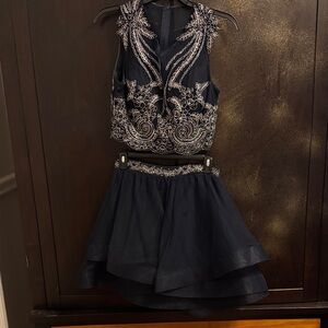 City Triangles Navy and Silver Embroidered 2 piece Dress